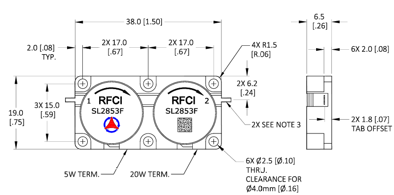 SL2853F CW 20W雙接頭隔離器RFCI SL2853F CW 20W雙接頭隔離器RFCI