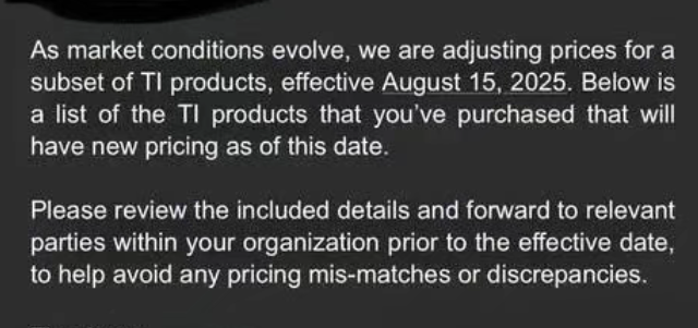 TI德州儀器漲價30%